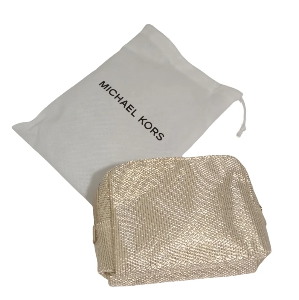 Michael Kors Gold Textured Cosmetic Makeup Bag with Dust Cover